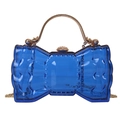 Deep blue transparent bow clutch bag with gold handle and metal chain shoulder strap - Blue
