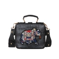 Sac bandoulière en cuir gris foncé avec broderie d'éléphant colorée et détails perlés - Gris