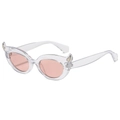 Fashionable devil horn cat eye sunglasses with silver rivets and pink lenses in 45-degree view - Transparent Frame Light Pink Lens