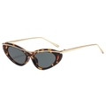 Retro cat-eye sunglasses with tortoiseshell frame and gold metal top bar on white background - Tortoise Frame Black Grey Lens