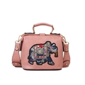 Sac brodé éléphant thaïlandais rose avec perles et bandoulière imprimée pour femme - Rose