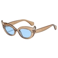 Lunettes de soleil œil-de-chat tendance avec strass et verres bleu clair pour femmes - Monture Thé Verres Bleus