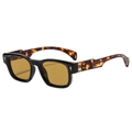 Retro square sunglasses with black frame, tortoiseshell temples and amber lenses - Black Frame Tea Lens