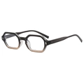 Modisches Sechseck-Brillengestell mit Farbverlauf Schwarz-Bernstein und Metalldetails - Grauer Tee-Rahmen