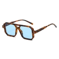 Retro tortoise shell square sunglasses with blue lenses and double bridge design - Leopard Frame Blue Lens