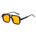 Vintage chunky square black sunglasses with yellow lenses and silver arrow rivets - Black Frame Yellow Lens