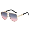 Lunettes de soleil géométriques en métal à double pont avec verres dégradés violets - Monture Dorée Verres Gris Rose