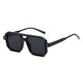 Retro double-bridge square sunglasses in gloss black with silver diamond rivets - Black Frame Black Grey Lens
