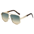 Fashionable aviator sunglasses with gold metal double bridge and gradient lenses - Gold Frame Green Tea Lens