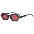 Gafas de sol retro poligonales con montura negra, lentes rojas y remaches plateados - Montura negra lentes rojas