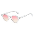 Modern oval sunglasses with transparent frames and pink-to-yellow gradient lenses - Clear Frame Double Pink Lens