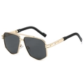 Lunettes aviateur rétro avec monture métal à double pont doré et verres gris foncé - Monture Or Noir Gris
