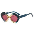 Irregular geometric oversized sunglasses with teal gradient frame and rose pink lenses - Yellow Blue Gradient Frame Wine Red Lens