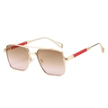 Fashionable aviator sunglasses with gold double bridge frames and pink gradient lenses - Gold Frame Tea Pink Gradient Lens
