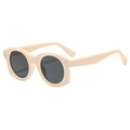 Retro cream beige thick frame sunglasses with dark lenses and metal accents - Beige Frame Black Gray Lens