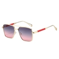 Fashionable oversized square metal double-bridge sunglasses with blue-pink gradient lenses - Gold Frame Gray Pink Lens
