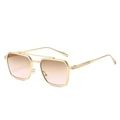 Retro double-bridge metal aviator sunglasses with brown gradient lenses for women - Gold Frame Tea Pink Gradient Lens