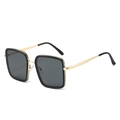 Fashionable oversized square sunglasses with black frames and gold metal temples - Black Frame Black Grey Lens