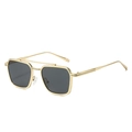 Modern double bridge aviator sunglasses with gold metal frame and dark square lenses - Gold Frame Black Grey