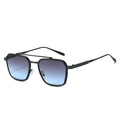 Fashion double bridge aviator sunglasses with black square frame and blue gradient lenses - Black Frame Grey Blue Lens