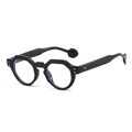Classic black thick-frame irregular geometric sunglasses with vintage aesthetic and rivets - Black Frame