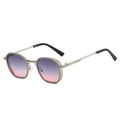 Retro metal polygon sunglasses with light gold frame and purple gradient lenses - Silver Frame Purple Pink Lens