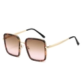 Stylish square tortoise shell sunglasses with gradient lenses and gold metal temples - Leopard Frame Tea Pink Lens