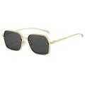 Fashion square metal sunglasses with gold textured frames and dark grey lenses - Gold Frame Black Grey