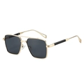 Fashion double-bridge metal sunglasses with gold frame and black lenses for outdoor style - Gold Frame Black Grey