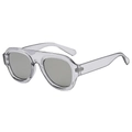 Fashionable oversized aviator sunglasses with transparent grey frame and flat top design - Grey Frame Silver Mirror Lens