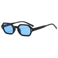 Gafas de sol retro geométricas hexagonales con montura negra y lentes azules de moda - Montura Negra Lentes Azules