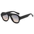 Modern flat top pilot sunglasses with black frame and blue-orange gradient lenses - Sand Black Frame Green Yellow Lens