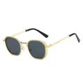 Golden polygon sunglasses with retro stripe texture and dark grey lenses for daily wear - Gold Frame Black Grey