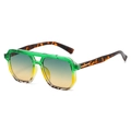 Retro double-bridge aviator sunglasses with green frame and gradient lenses - Green Yellow Frame Green Yellow Lens
