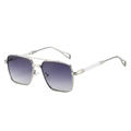 Double-bridge silver metal sunglasses with purple gradient lenses and white accents - Silver Frame Gradient Grey Lens