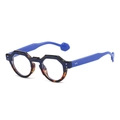 Classic irregular tortoiseshell sunglasses with vibrant blue temples and silver rivets - Tortoise Blue Frame
