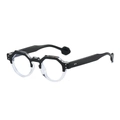 Irregular geometric sunglasses in black and white finish with metal rivet accents - Black Transparent Frame