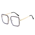 Lunettes carrées en écaille violette avec branches dorées et verres transparents - Monture écaille