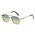Classic square metal sunglasses with double bridge and gradient lenses on white backdrop - Silver Frame Green Yellow Lens