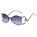 Gafas de sol mariposa sin montura con lentes degradadas púrpuras y detalle M en metal negro - Montura Negra Lente Gris Degradado