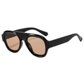 Gafas de sol retro redondas de gran tamaño con montura negra gruesa y lentes marrones - Marco Negro Lentes de Té Claro