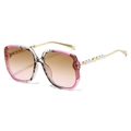 Modische quadratische Oversize-Sonnenbrille mit Verlaufsgläsern und perlenbesetzten Bügeln - Lila Leopardenrahmen Tee-Rosa Gläser