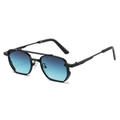 Classic metal square sunglasses with black frames and gradient blue lenses on white background - Black Frame Grey Blue Lens