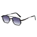 Classic hexagonal metal sunglasses with purple gradient lenses and double bridge - Black Frame Gradient Gray Lens