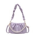 Lavender pleated cloud bag featuring elegant faux pearl handle and gold-tone hardware - Purple