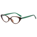 Classic small cat-eye sunglasses with dark tortoise frames and bright green temples - Tea/Green Frame