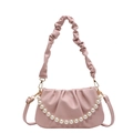 Pink ruched cloud bag with pearl chain and adjustable shoulder strap for women - Pink