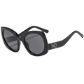 Occhiali da sole cat-eye neri oversize con logo MC dorato e lenti protettive UV - Montatura Nera Lenti Grigie