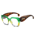 Lunettes de soleil oversize dégradé vert-jaune avec branches écailles et détails dorés - Monture Léopard Verte
