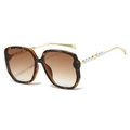 Mode-Sonnenbrille mit quadratischem Schildpatt-Rahmen und goldfarbenen Perlen-Bügeln - Leopardenrahmen Verlaufstee-Linsen
